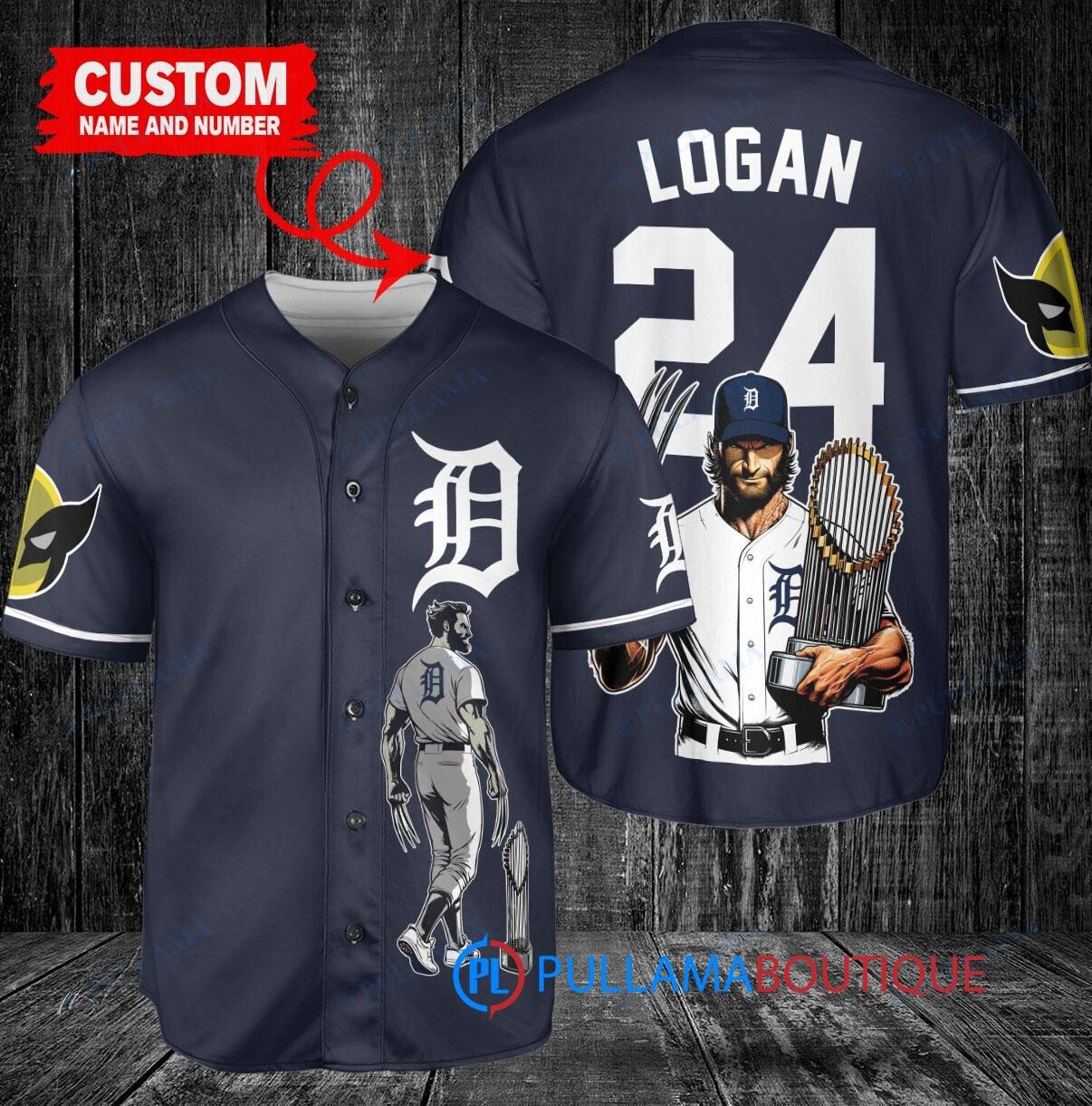 Detroit Tigers x Wolverine Logan with Trophy Custom Baseball Jersey Navy