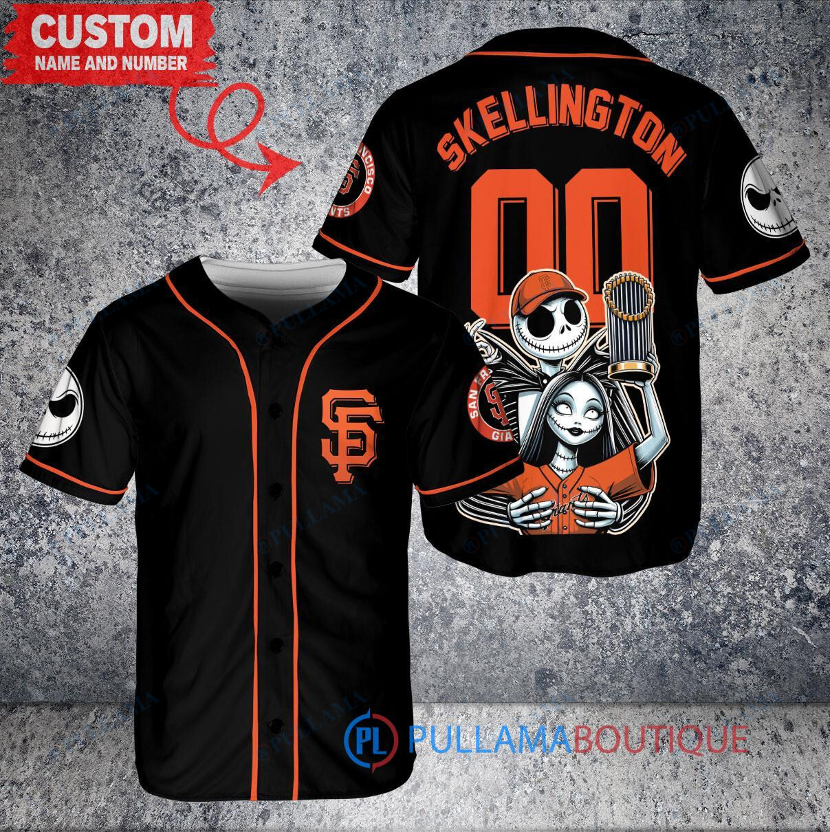 Giants x Jack Skellington Sally World Series Trophy Baseball Jersey Black