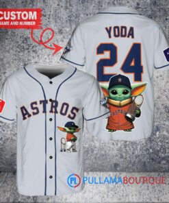 Houston Astros x Baby Yoda Star Wars The Mandalorian with Trophy Custom Baseball Jersey Gray