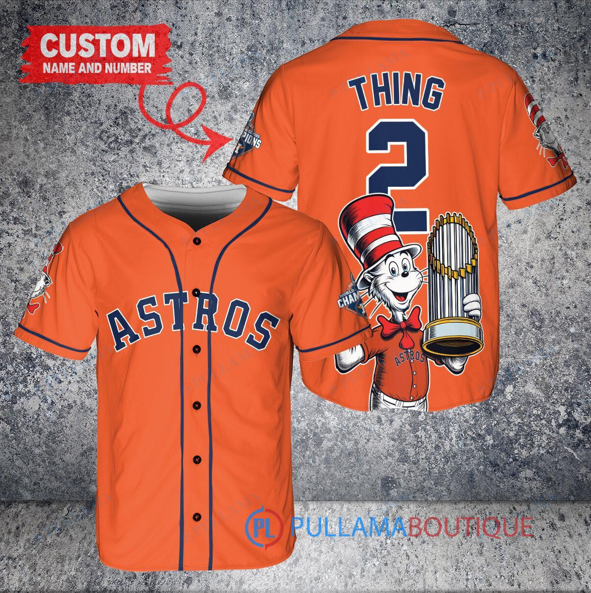 Houston Astros x Dr Seuss with World Series Trophy Custom Baseball Jersey Orange