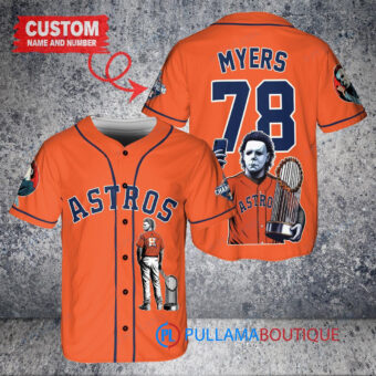 Houston Astros x Halloween Michael Myers with Trophy Custom Baseball Jersey Orange