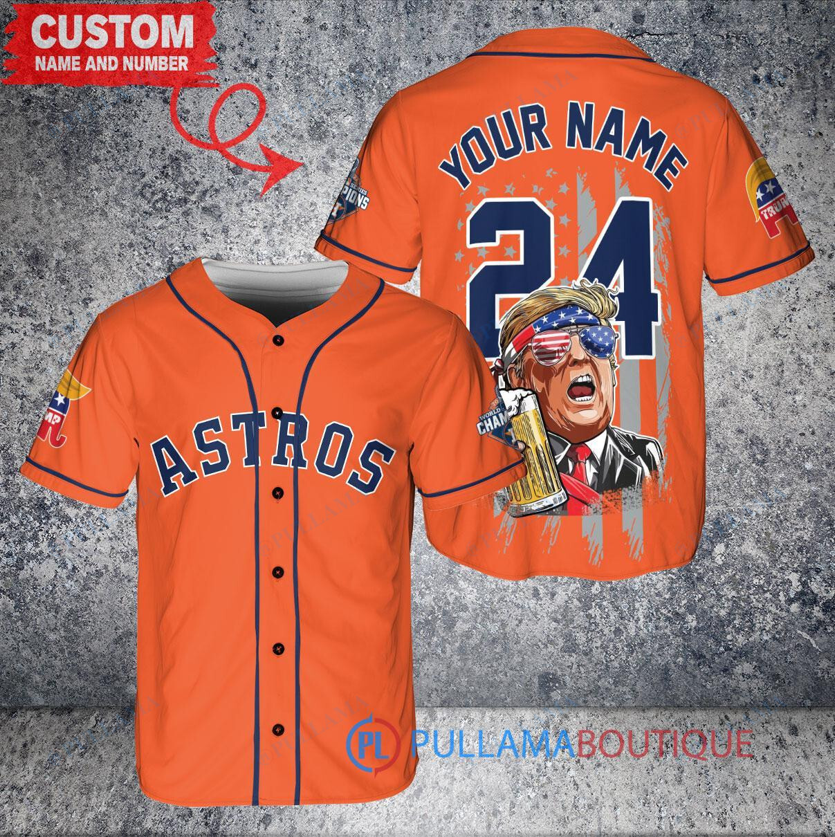Houston Astros x Limited Edition with World Series Trophy Custom Baseball Jersey Orange