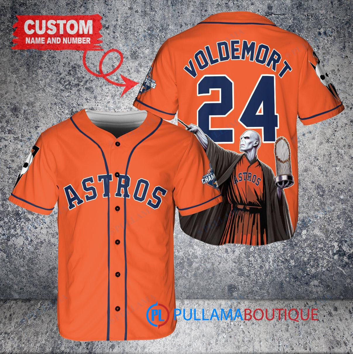 Houston Astros x Lord Voldemort Harry Potter with Trophy Custom Baseball Jersey Orange