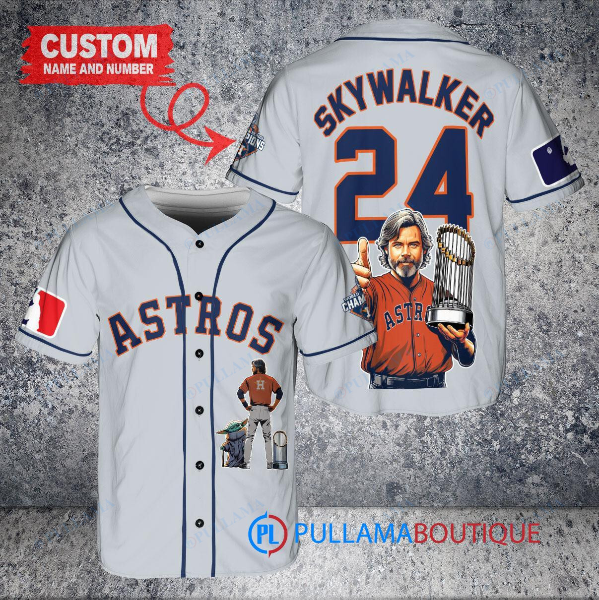 Houston Astros x Luke Skywalker Star Wars with Trophy Custom Baseball Jersey Gray