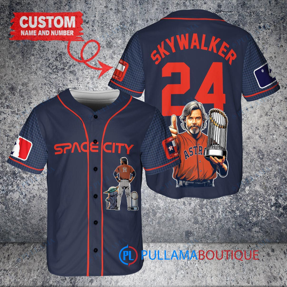 Houston Astros x Luke Skywalker Star Wars with Trophy Custom Baseball Jersey Navy City Connect