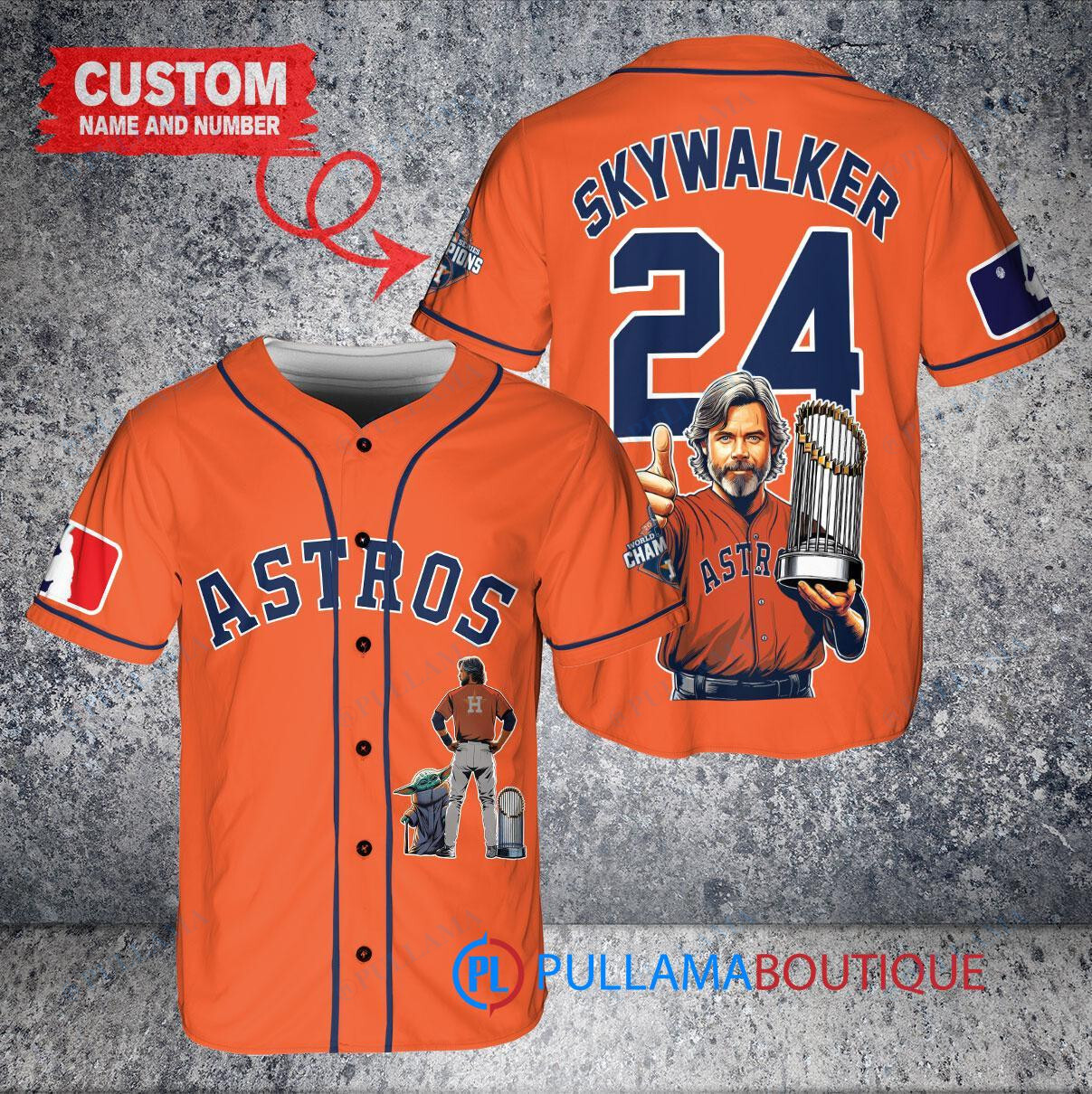 Houston Astros x Luke Skywalker Star Wars with Trophy Custom Baseball Jersey Orange