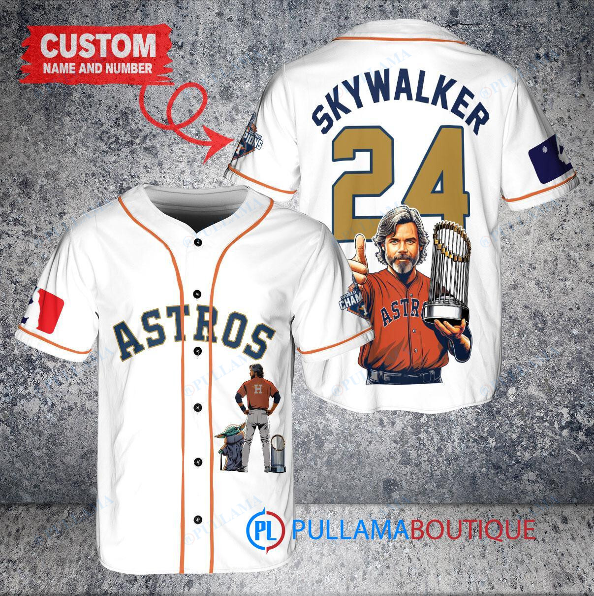 Houston Astros x Luke Skywalker Star Wars with Trophy Custom Baseball Jersey White