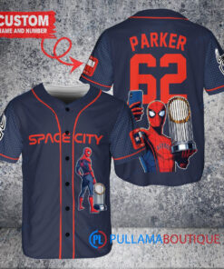 Houston Astros x Marvel Spiderman with Trophy Custom Baseball Jersey Navy City Connect