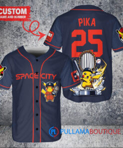 Houston Astros x Pikachu Pokemon with Trophy Custom Baseball Jersey Navy City Connect