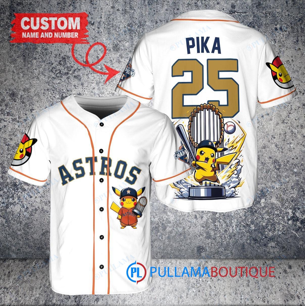 Houston Astros x Pikachu Pokemon with Trophy Custom Baseball Jersey White