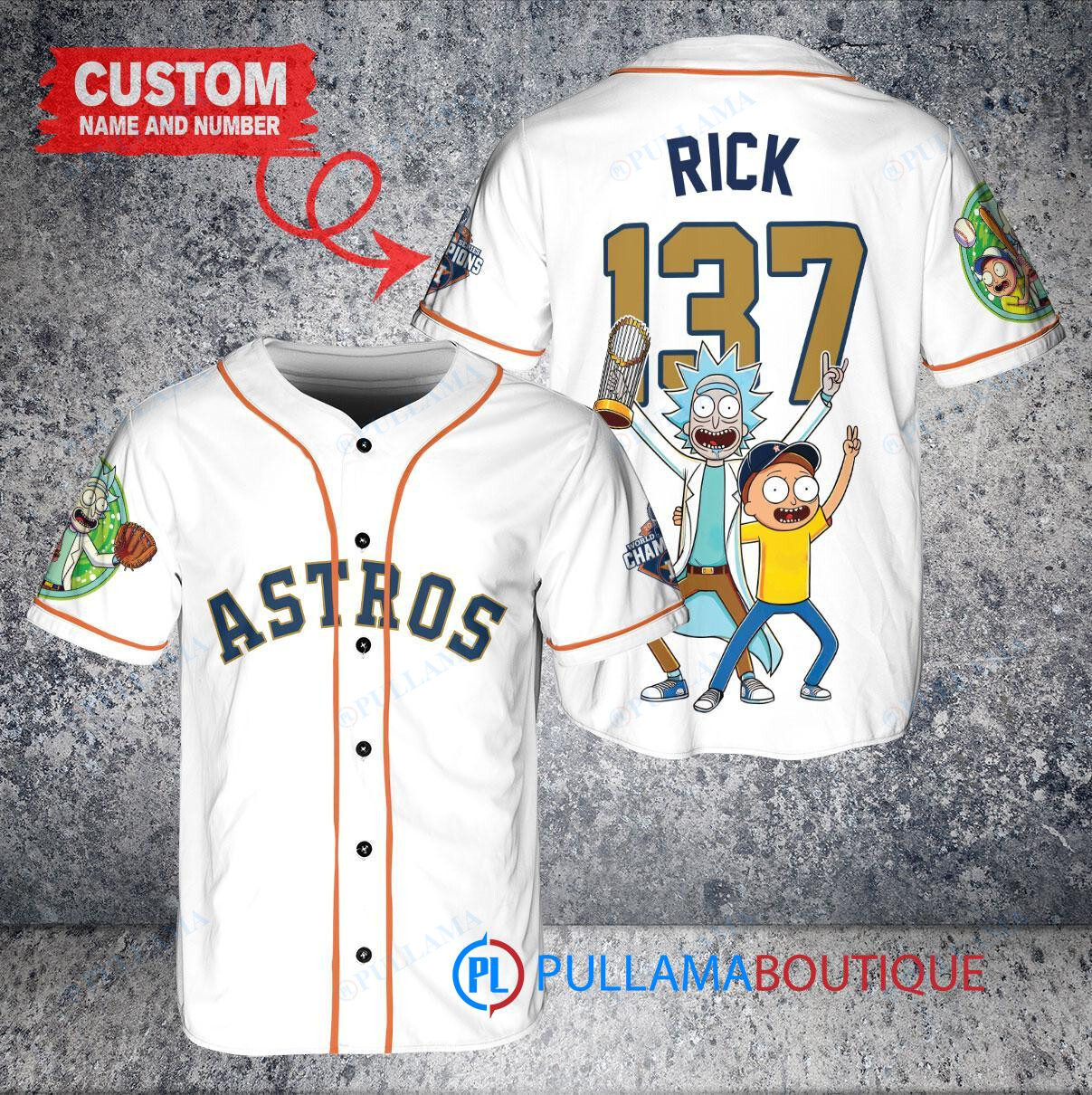 Houston Astros x Rick and Morty with Trophy Custom Baseball Jersey White