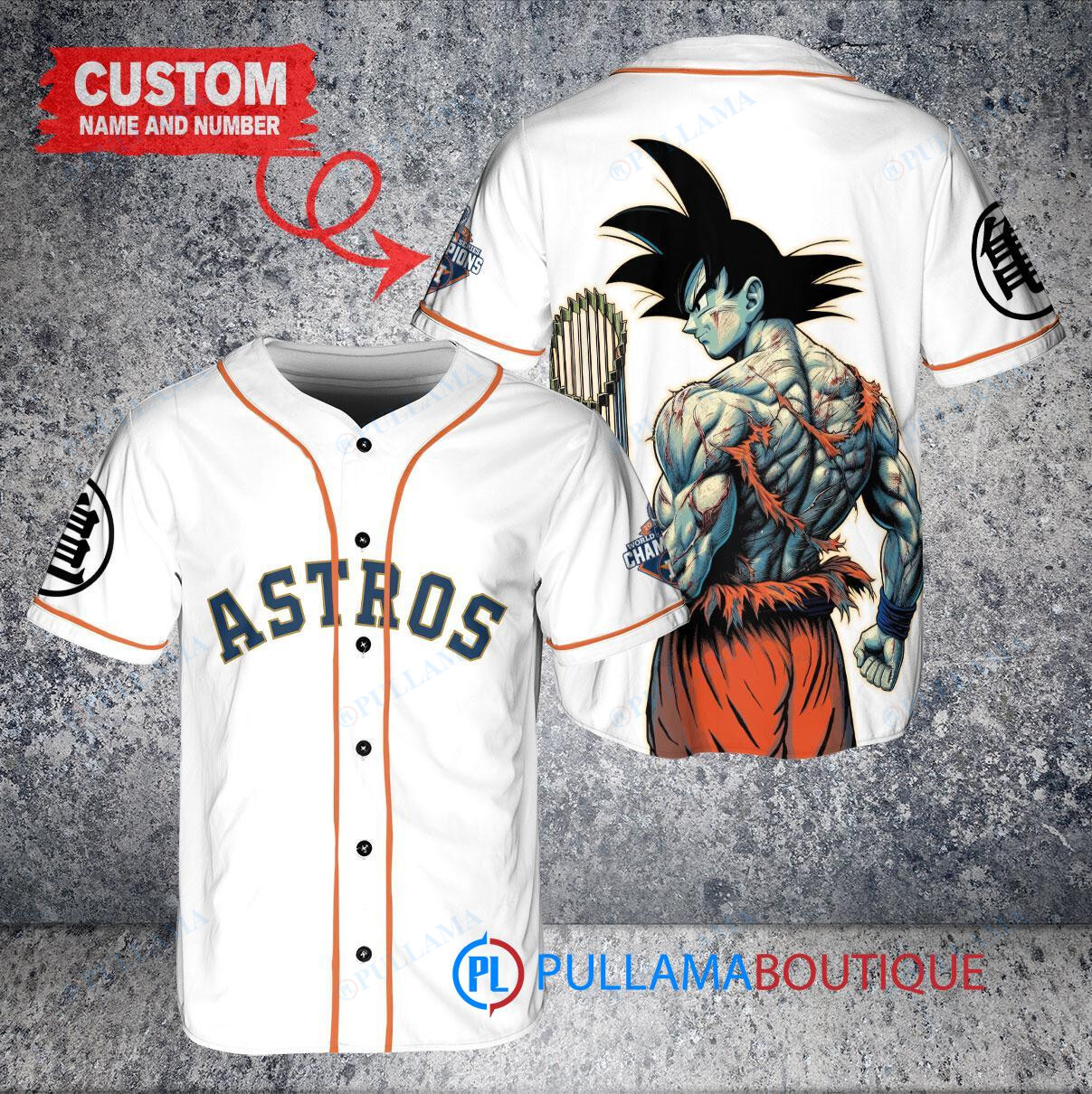 Houston Astros x Son Goku Kakarot Super Saiyan Dragon Ball Z with Trophy Baseball Jersey White