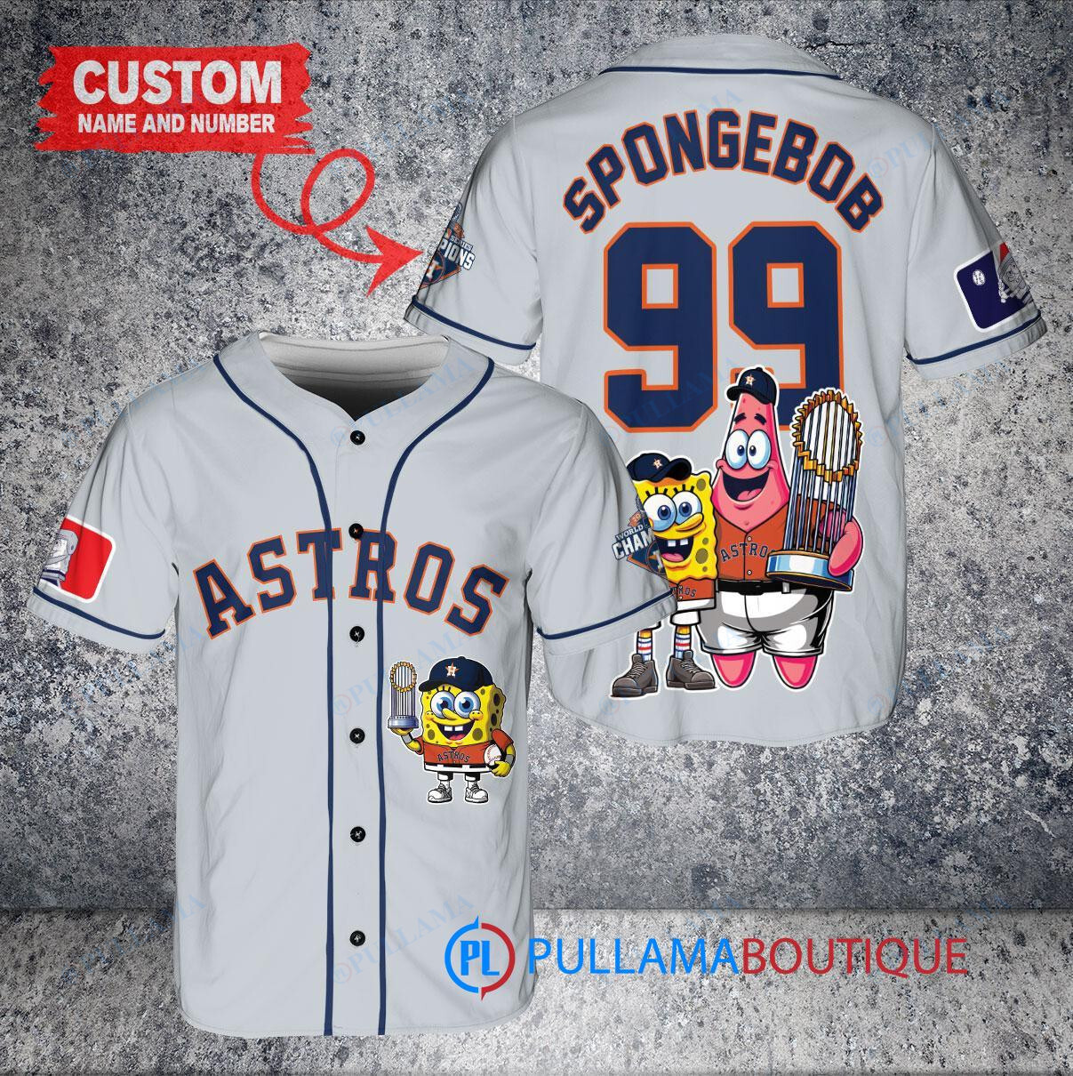 Houston Astros x SpongeBob SquarePants with Trophy Custom Baseball Jersey Gray