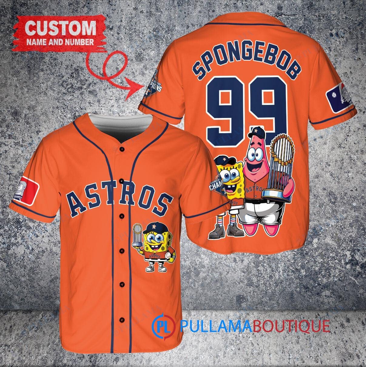 Houston Astros x SpongeBob SquarePants with Trophy Custom Baseball Jersey Orange
