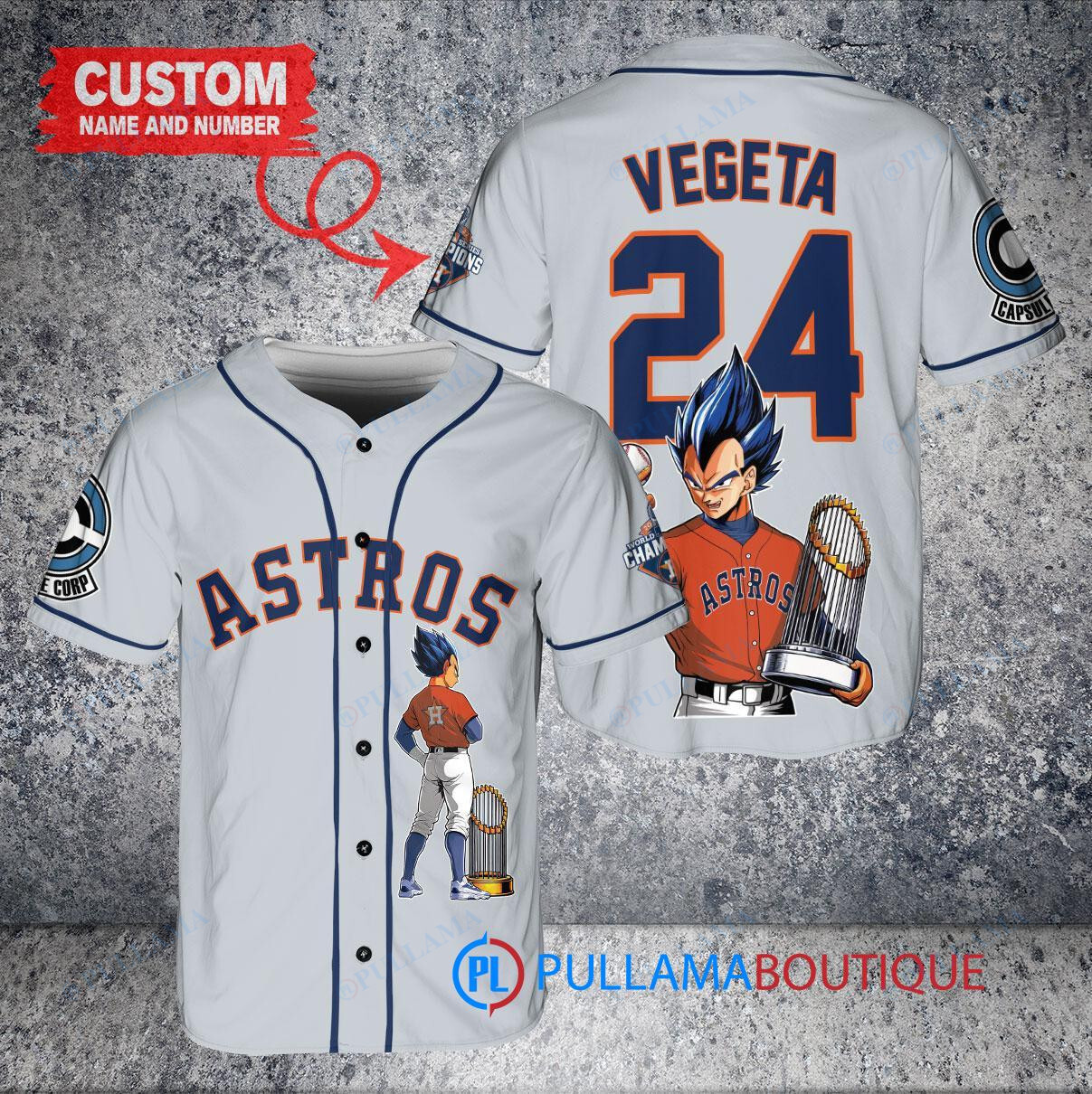 Houston Astros x Vegeta Super Saiyan Dragon Ball Z with Trophy Custom Baseball Jersey Gray