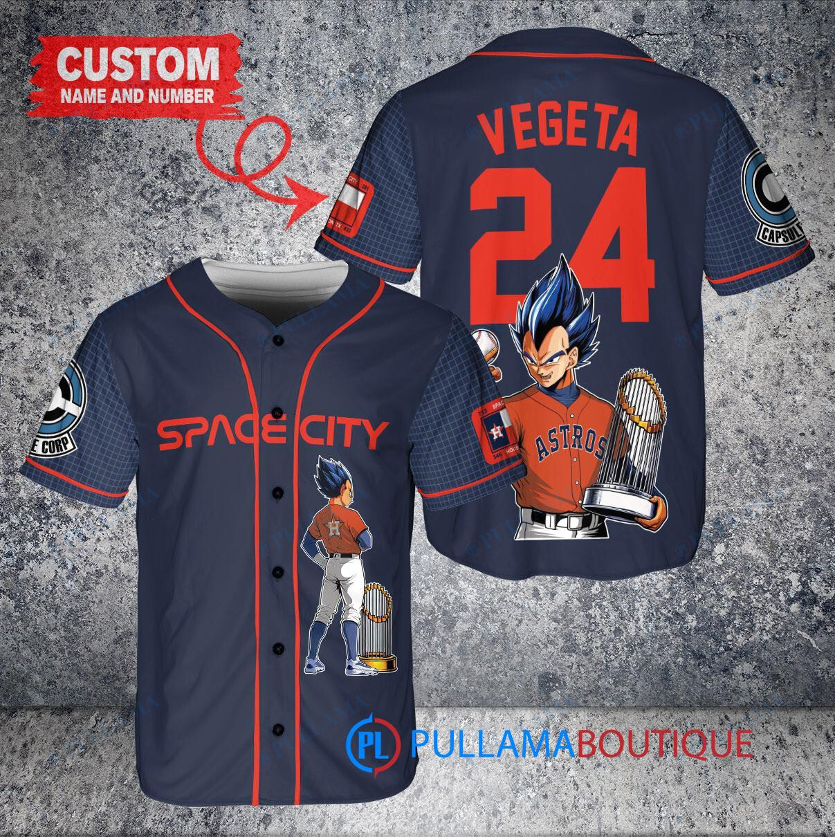 Houston Astros x Vegeta Super Saiyan Dragon Ball Z with Trophy Custom Baseball Jersey Navy City Connect