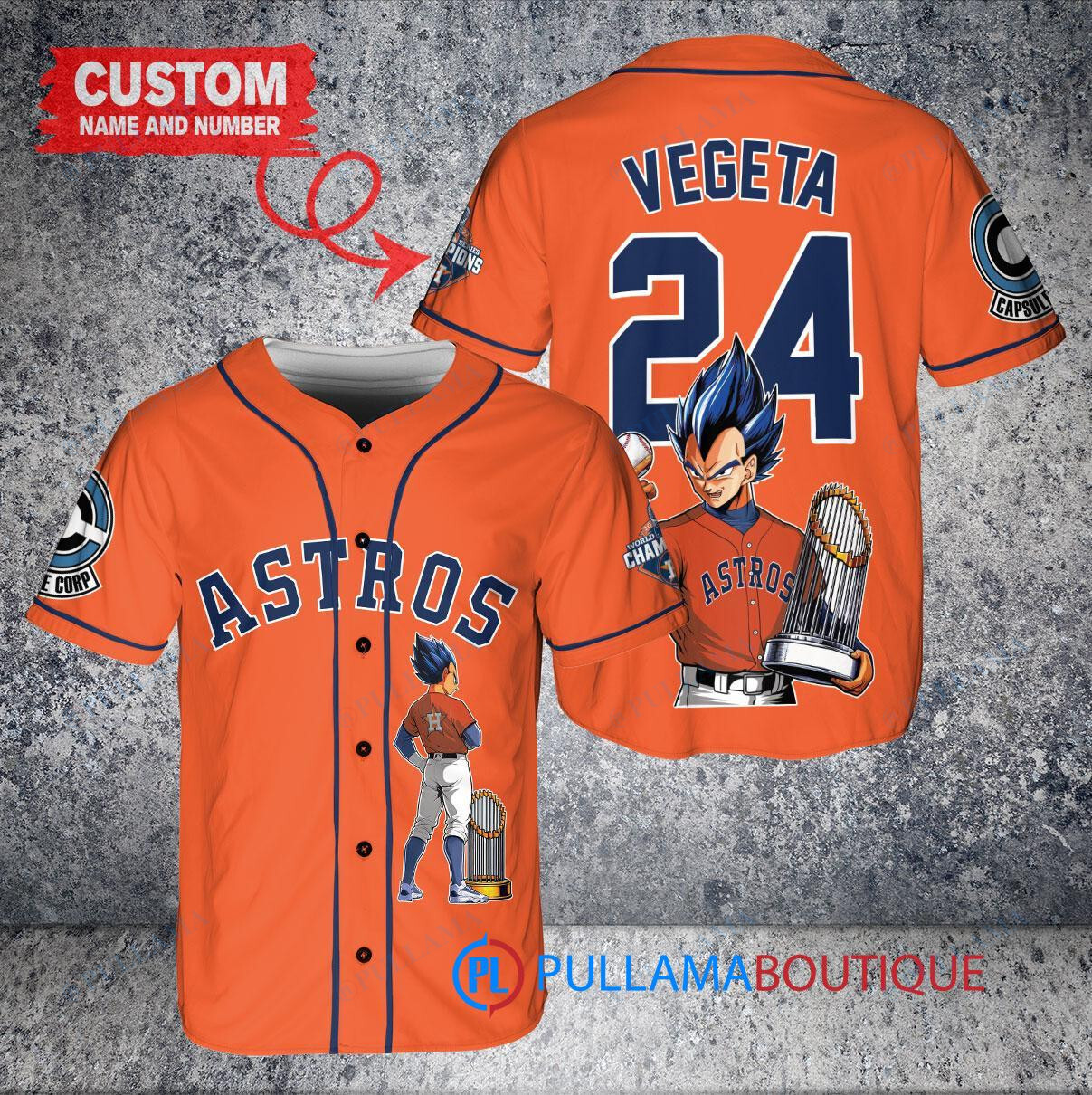 Houston Astros x Vegeta Super Saiyan Dragon Ball Z with Trophy Custom Baseball Jersey Orange