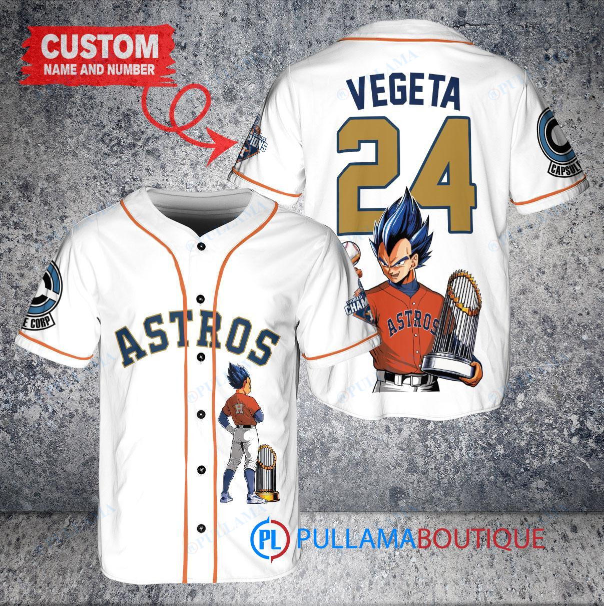 Houston Astros x Vegeta Super Saiyan Dragon Ball Z with Trophy Custom Baseball Jersey White