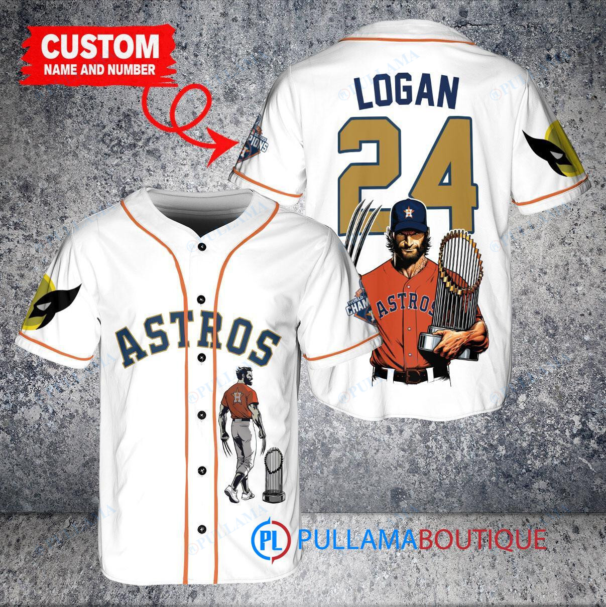 Houston Astros x Wolverine Logan with Trophy Custom Baseball Jersey White