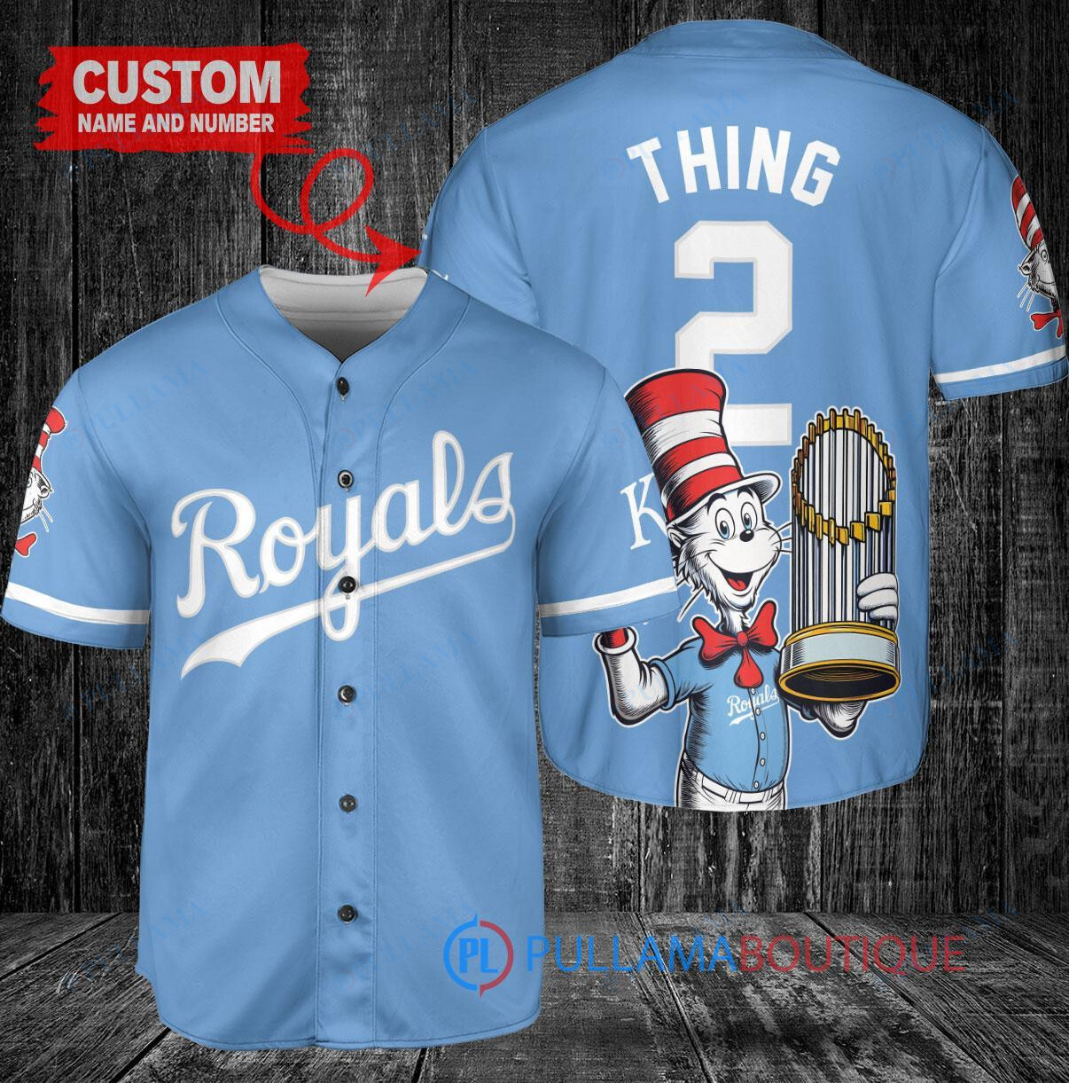 Kansas City Royals x Dr Seuss with World Series Trophy Custom Baseball Jersey Light Blue