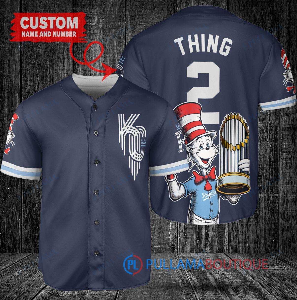 Kansas City Royals x Dr Seuss with World Series Trophy Custom Baseball Jersey Navy