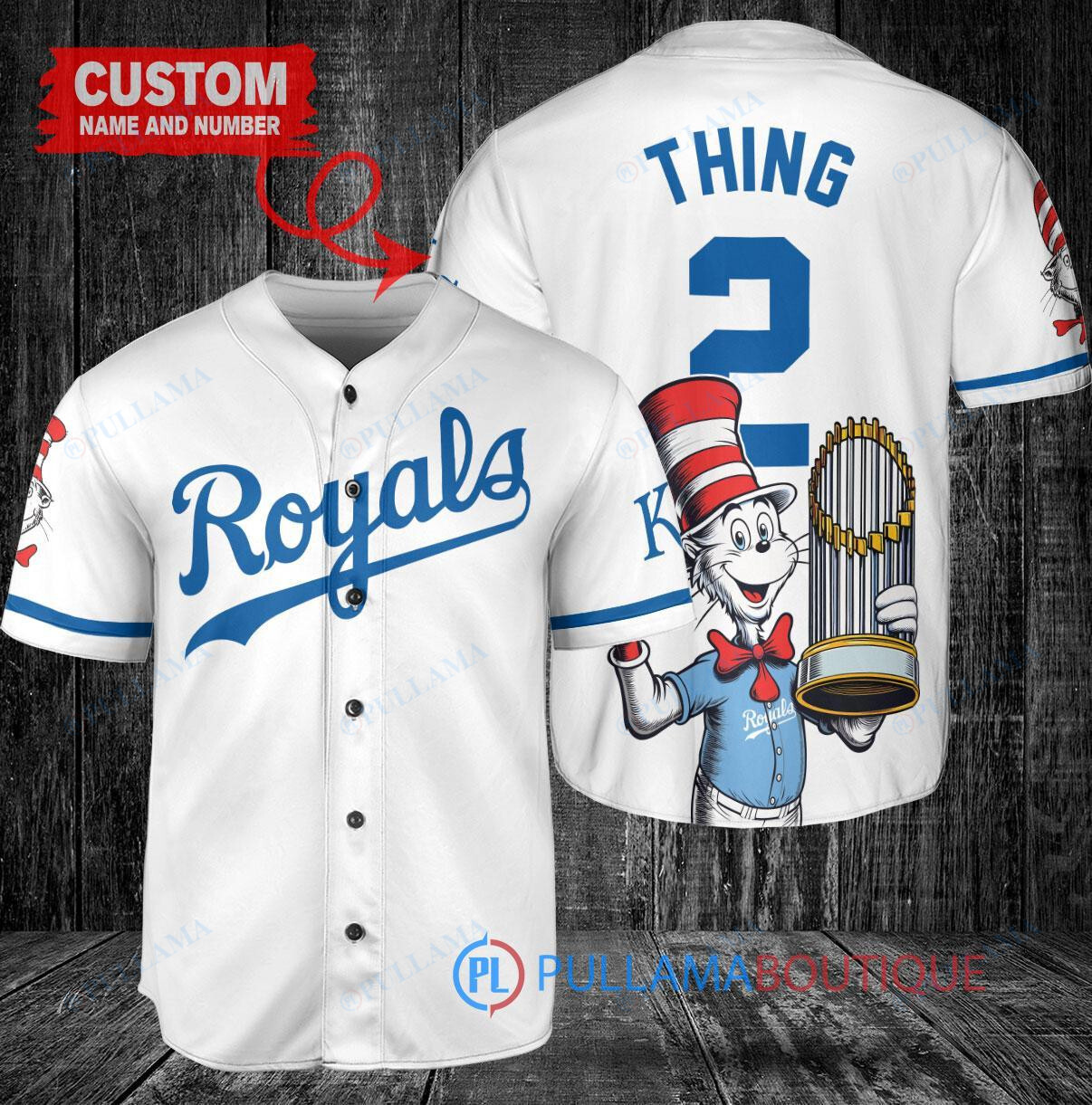 Kansas City Royals x Dr Seuss with World Series Trophy Custom Baseball Jersey White