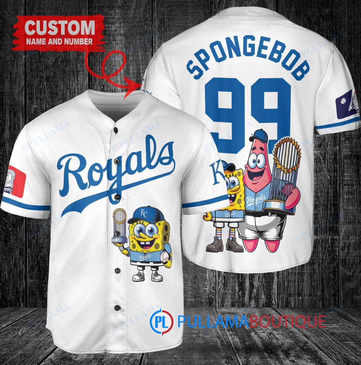 Kansas City Royals x SpongeBob SquarePants with Trophy Custom Baseball Jersey White