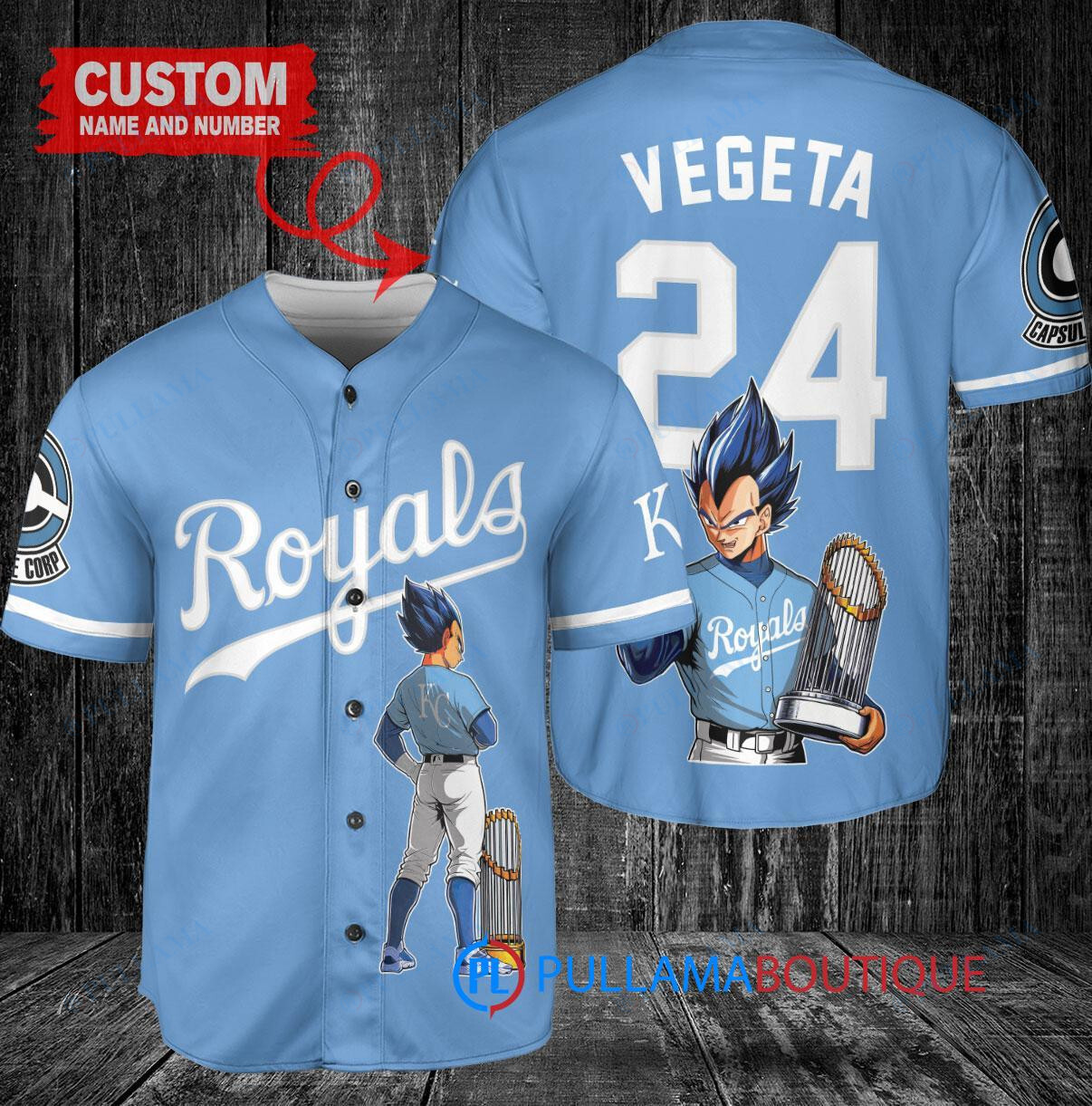 Kansas City Royals x Vegeta Super Saiyan Dragon Ball Z with Trophy Custom Baseball Jersey Light Blue