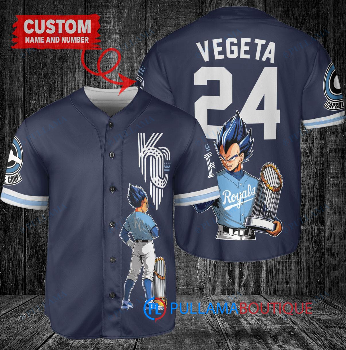 Kansas City Royals x Vegeta Super Saiyan Dragon Ball Z with Trophy Custom Baseball Jersey Navy