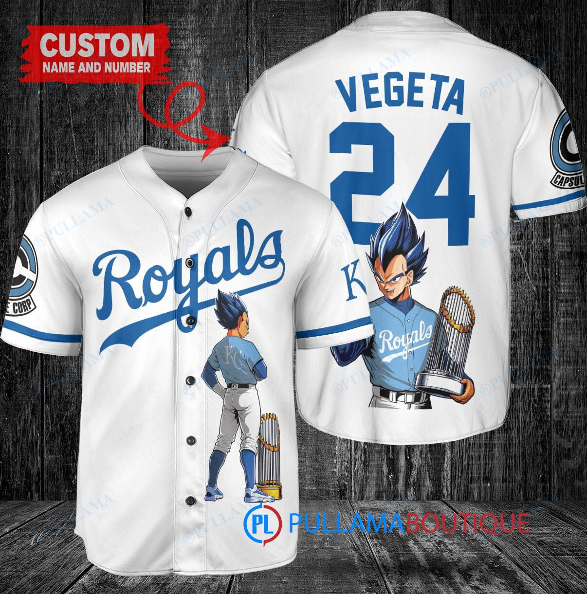 Kansas City Royals x Vegeta Super Saiyan Dragon Ball Z with Trophy Custom Baseball Jersey White