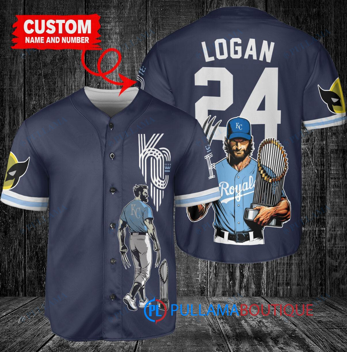 Kansas City Royals x Wolverine Logan with Trophy Custom Baseball Jersey Navy