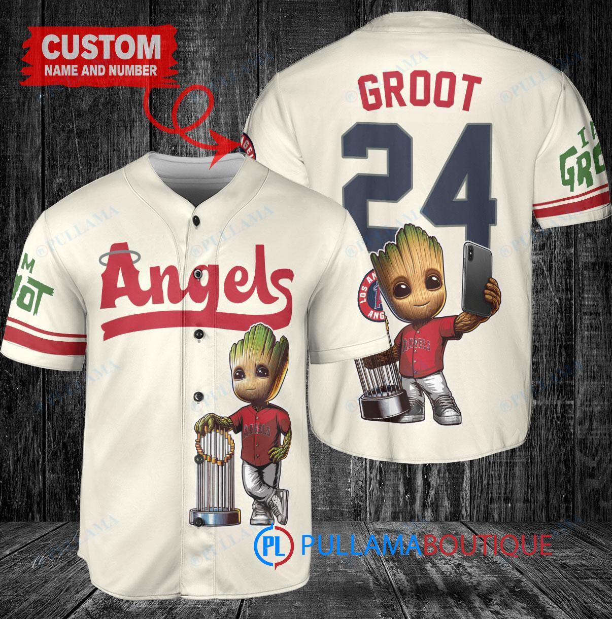 LA Angels Baby Groot Marvel Guardians Of The Galaxy Baseball Jersey Cream