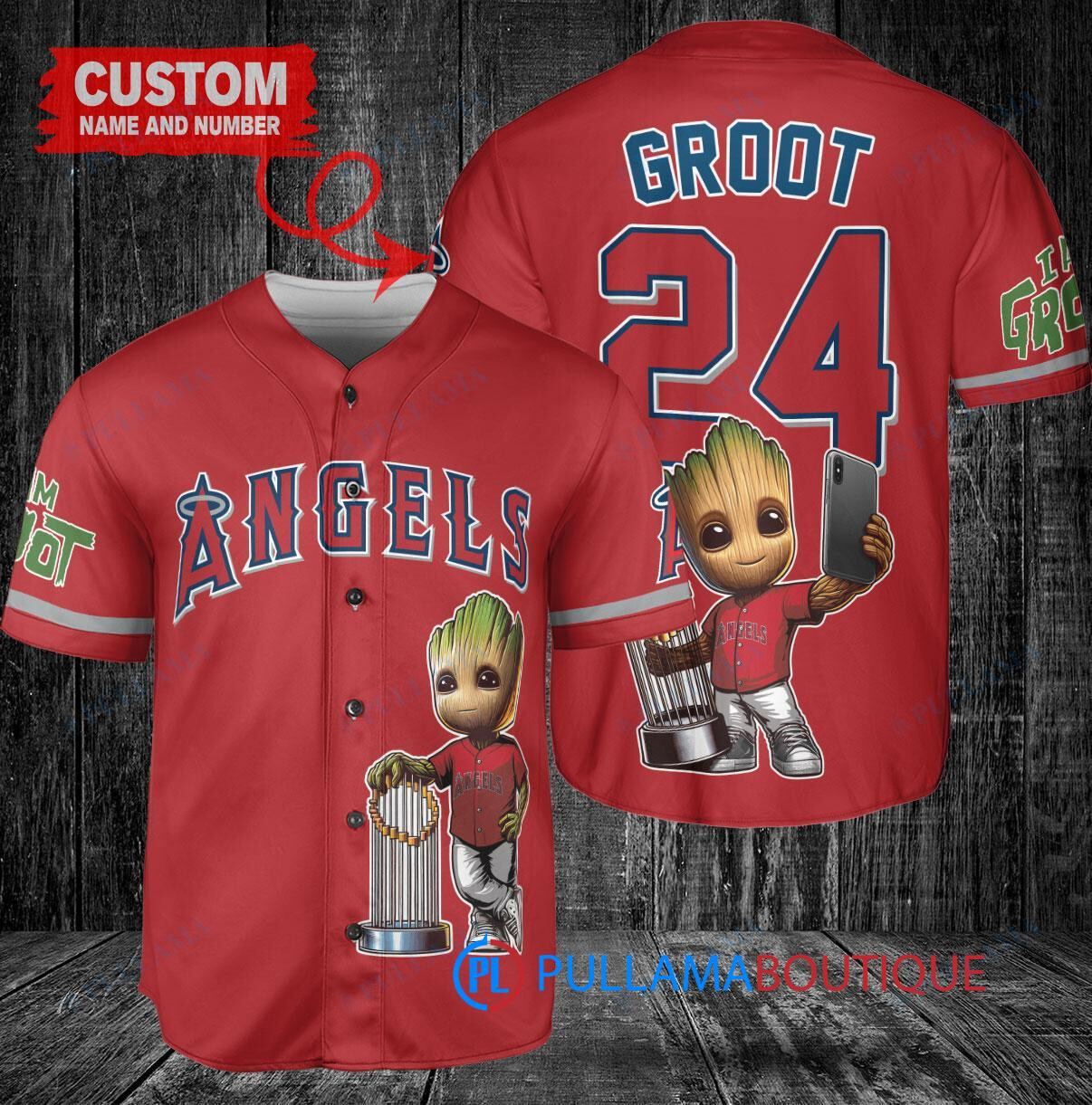 LA Angels Baby Groot Marvel Guardians Of The Galaxy Baseball Jersey Red