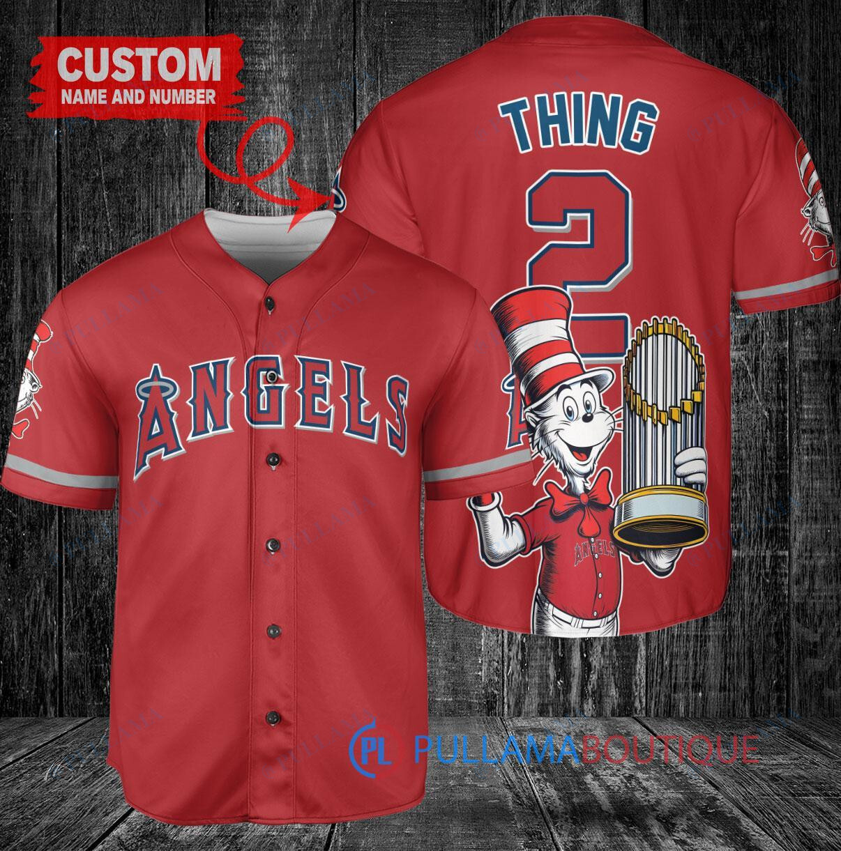 Los Angeles Angels x Dr Seuss with World Series Trophy Custom Baseball Jersey Red