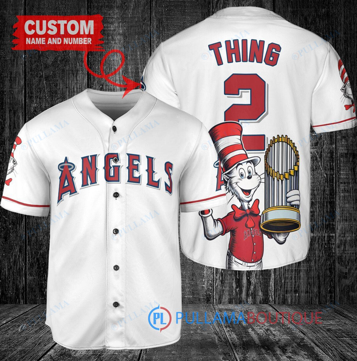 Los Angeles Angels x Dr Seuss with World Series Trophy Custom Baseball Jersey White