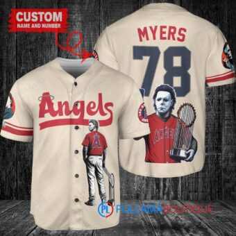 Los Angeles Angels x Halloween Michael Myers with Trophy Custom Baseball Jersey Cream