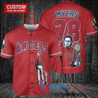 Los Angeles Angels x Halloween Michael Myers with Trophy Custom Baseball Jersey Red