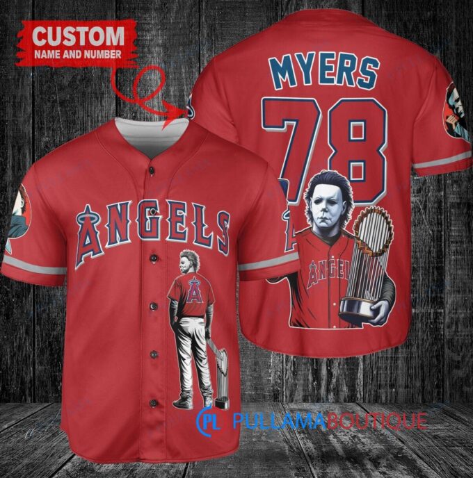 Los Angeles Angels x Halloween Michael Myers with Trophy Custom Baseball Jersey Red