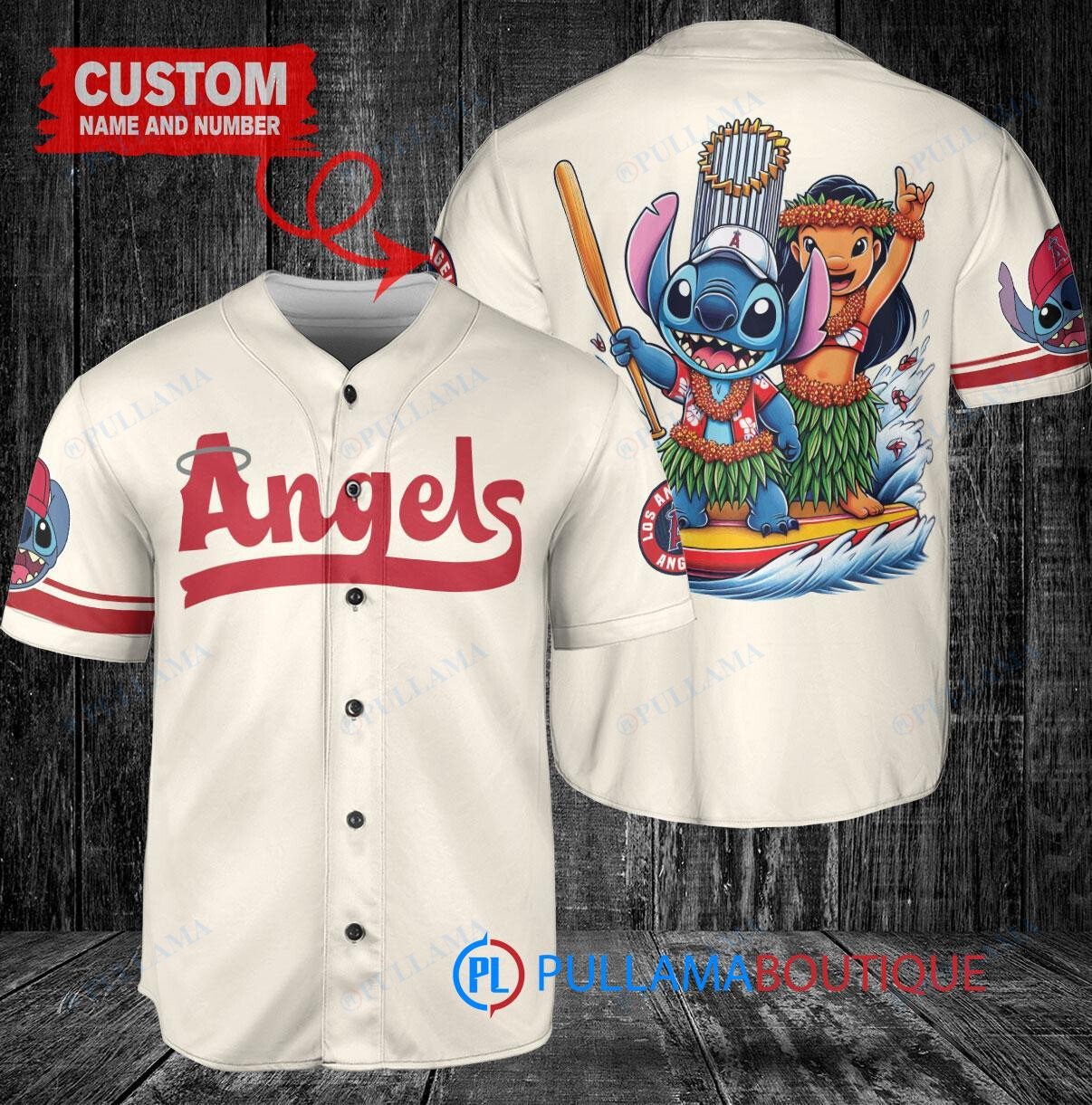 Los Angeles Angels x Lilo & Stitch with Trophy Baseball Jersey Cream