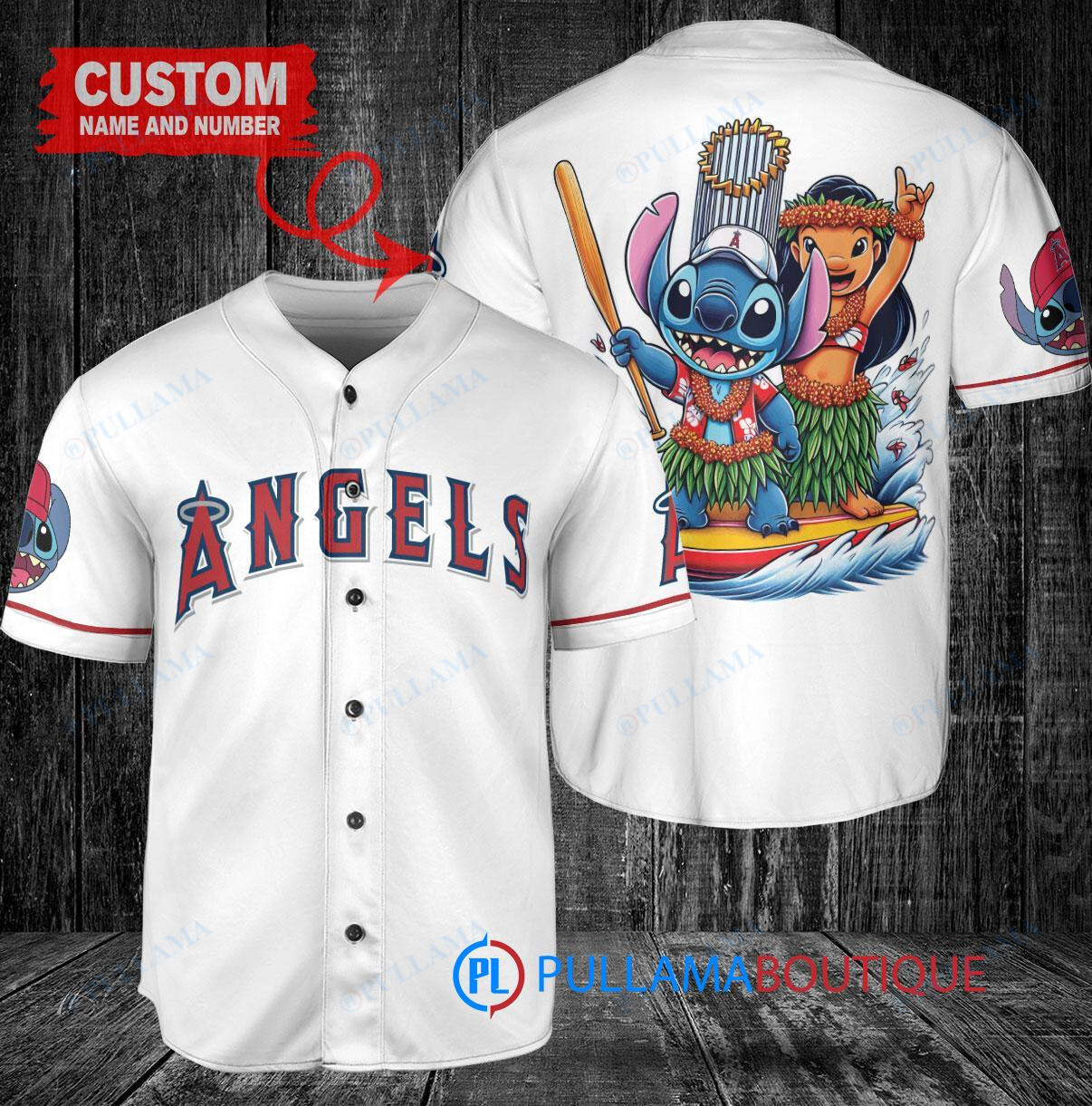 Los Angeles Angels x Lilo & Stitch with Trophy Baseball Jersey White