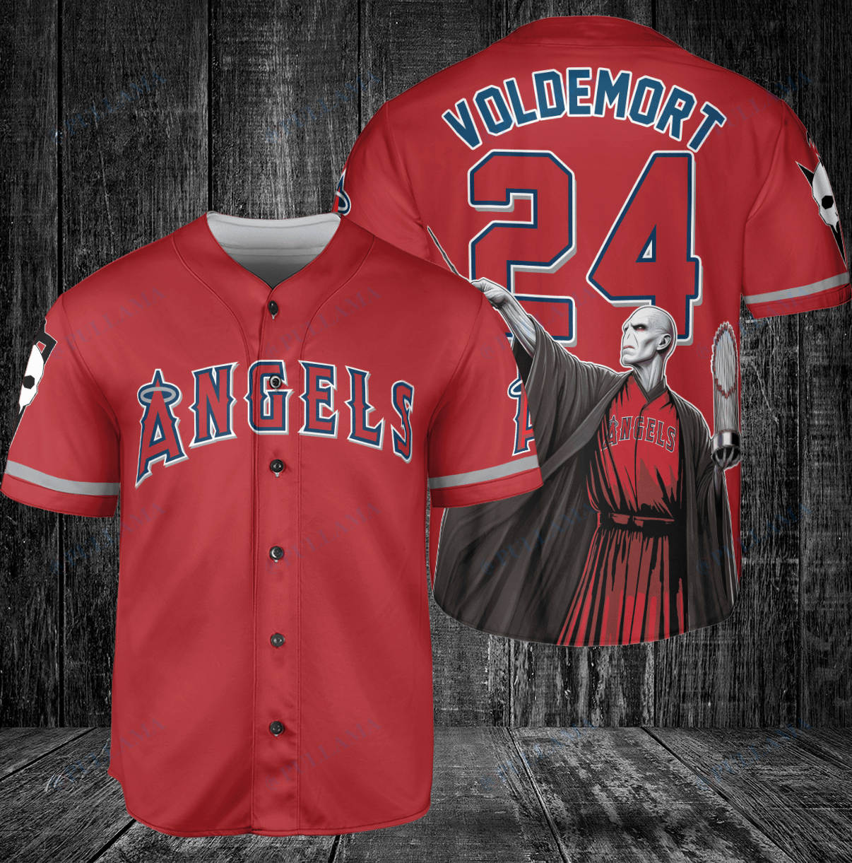 Los Angeles Angels x Lord Voldemort Harry Potter with Trophy Custom Baseball Jersey Red