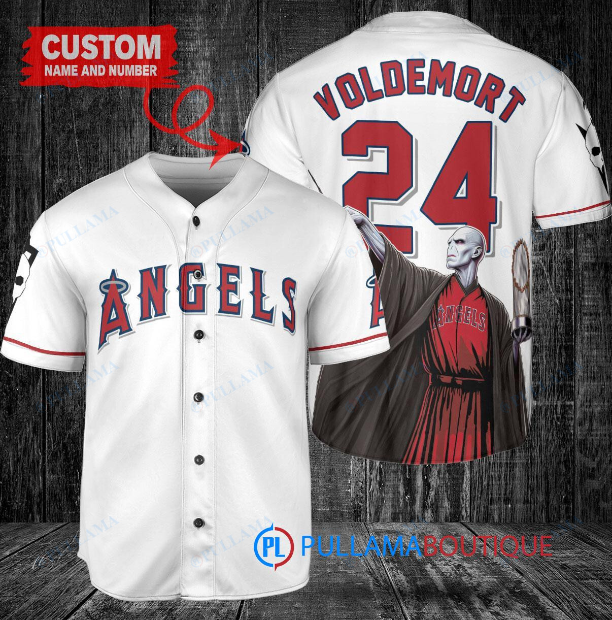 Los Angeles Angels x Lord Voldemort Harry Potter with Trophy Custom Baseball Jersey White