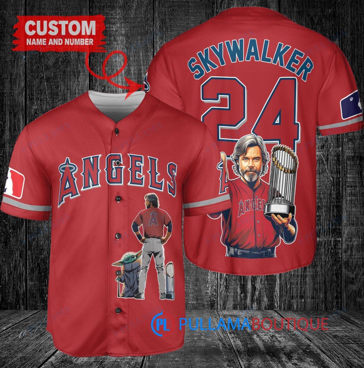 Los Angeles Angels x Luke Skywalker Star Wars with Trophy Custom Baseball Jersey Red