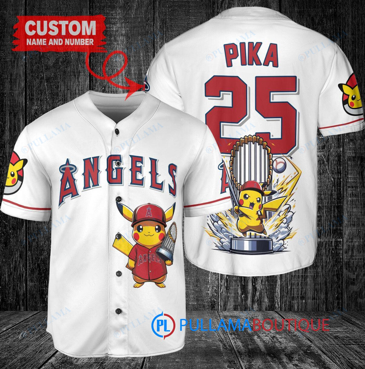 Los Angeles Angels x Pikachu Pokemon with Trophy Custom Baseball Jersey White
