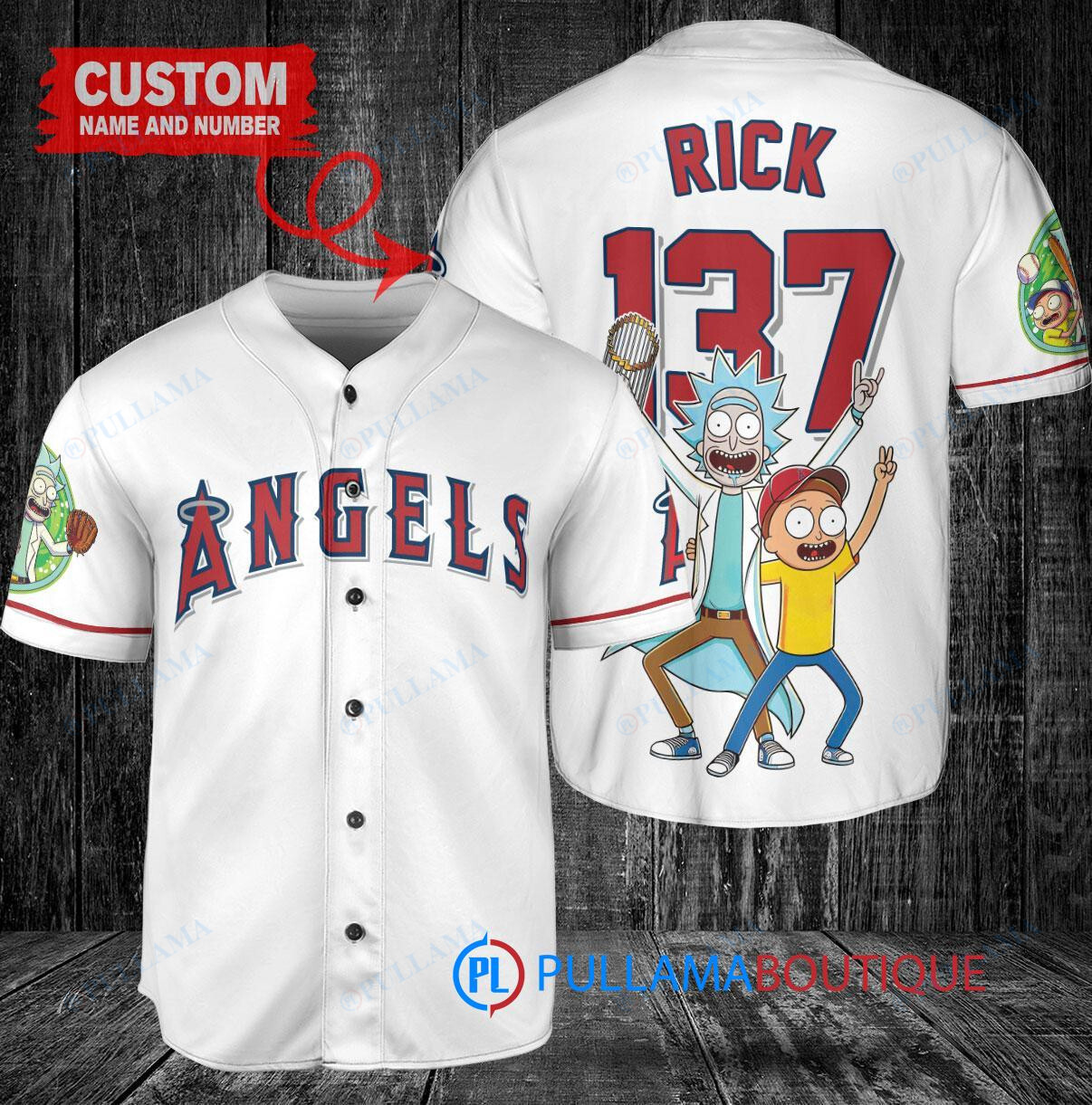 Los Angeles Angels x Rick and Morty with Trophy Custom Baseball Jersey White