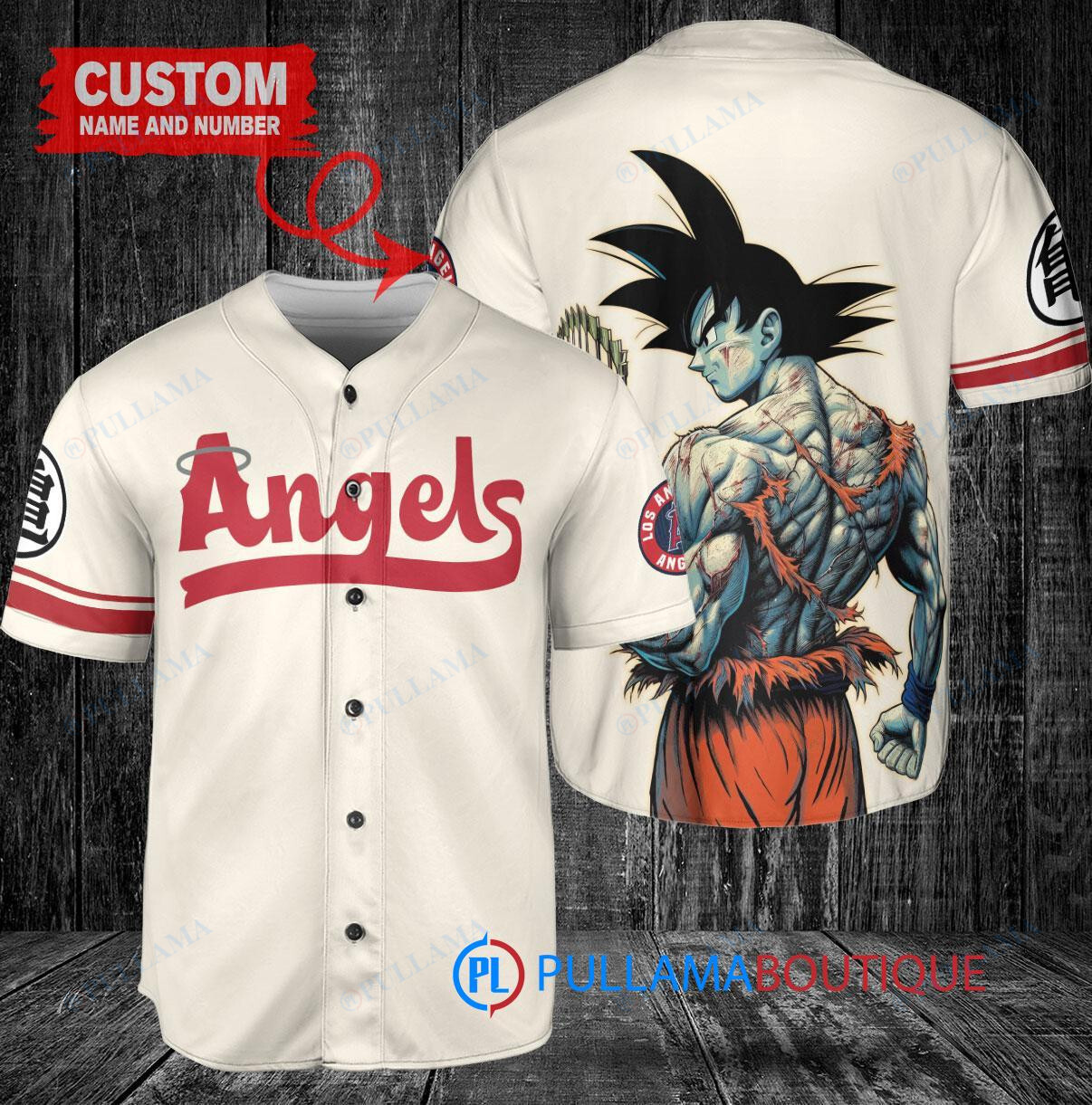 Los Angeles Angels x Son Goku Kakarot Super Saiyan Dragon Ball Z with Trophy Baseball Jersey Cream