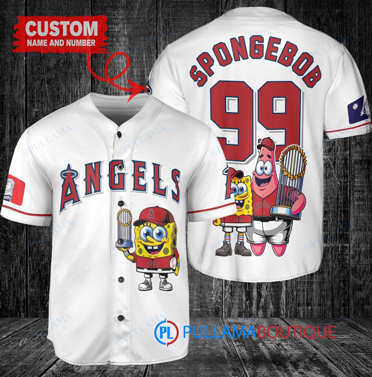Los Angeles Angels x SpongeBob SquarePants with Trophy Custom Baseball Jersey White