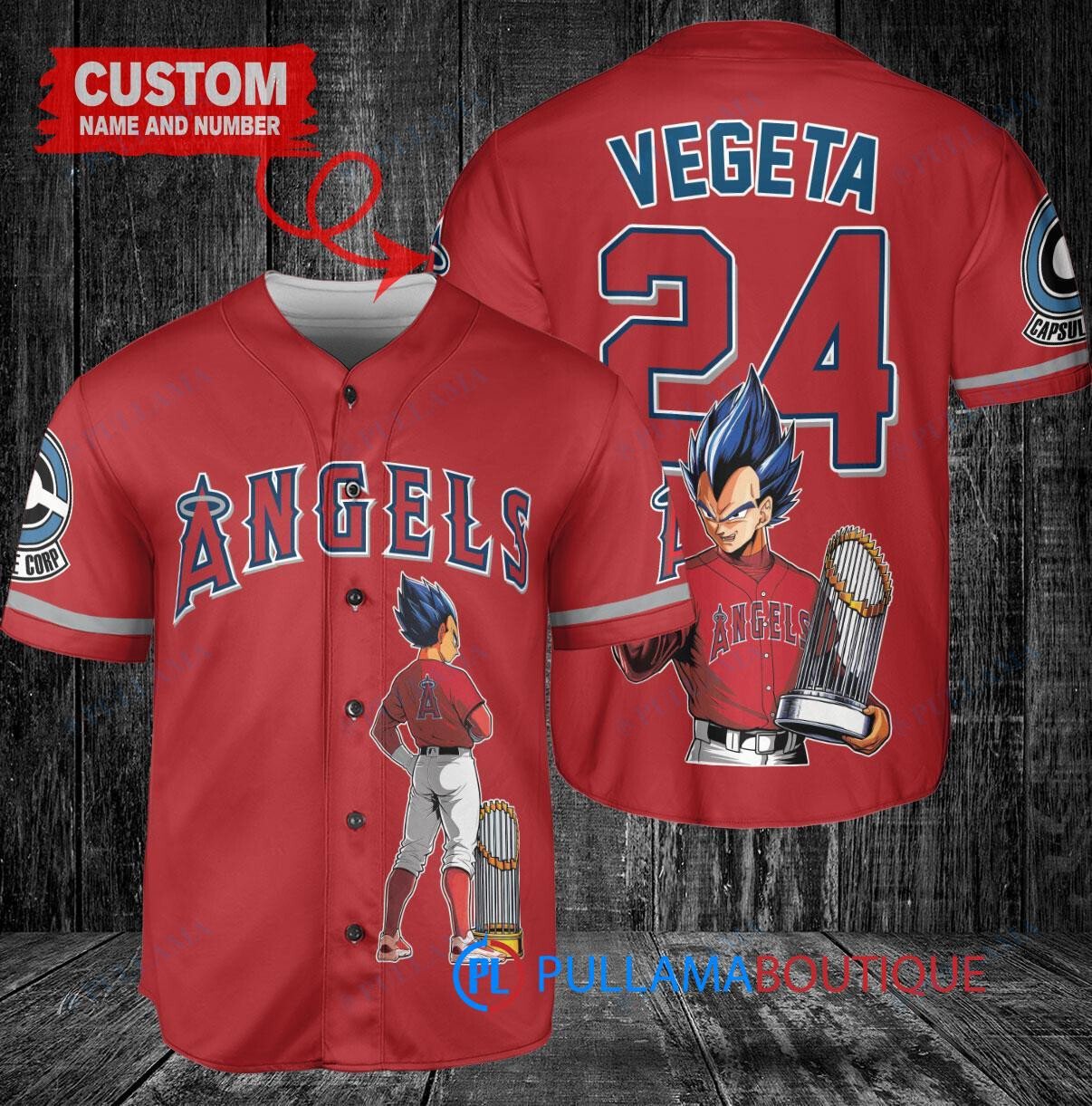 Los Angeles Angels x Vegeta Super Saiyan Dragon Ball Z with Trophy Custom Baseball Jersey Red