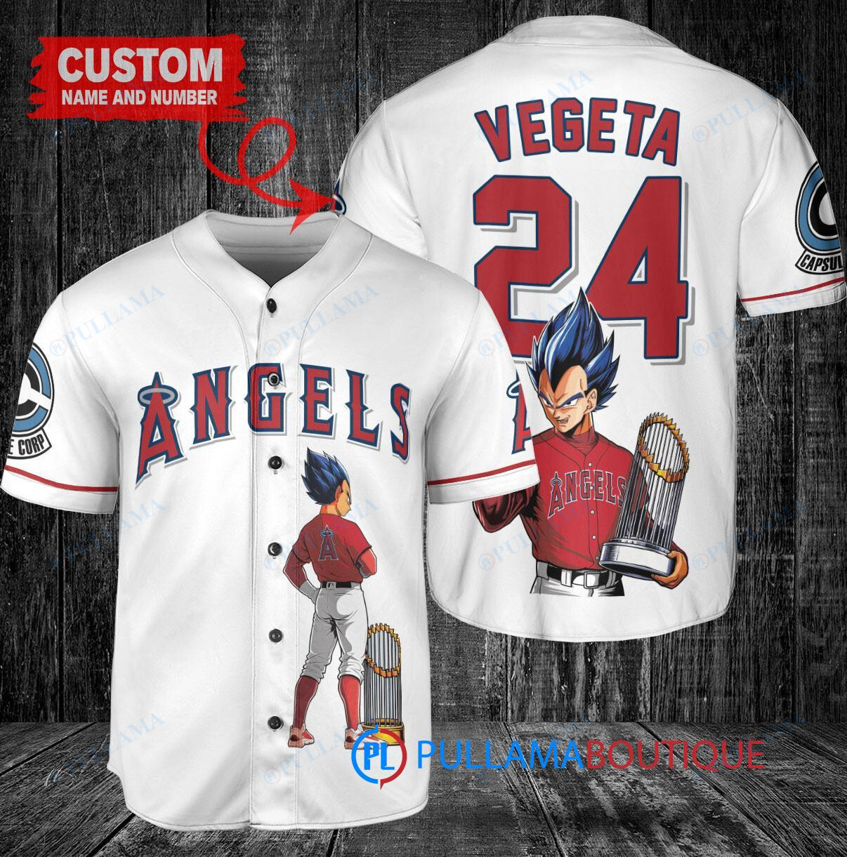 Los Angeles Angels x Vegeta Super Saiyan Dragon Ball Z with Trophy Custom Baseball Jersey White