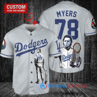 Los Angeles Dodgers x Halloween Michael Myers with Trophy Custom Baseball Jersey Gray